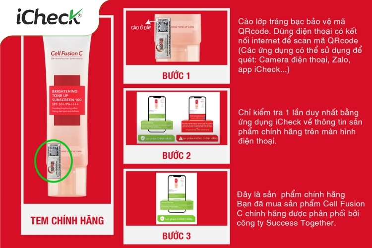 Các bước kiểm tra tem chống giả QR code của Cell Fusion C với app iCheck Scan