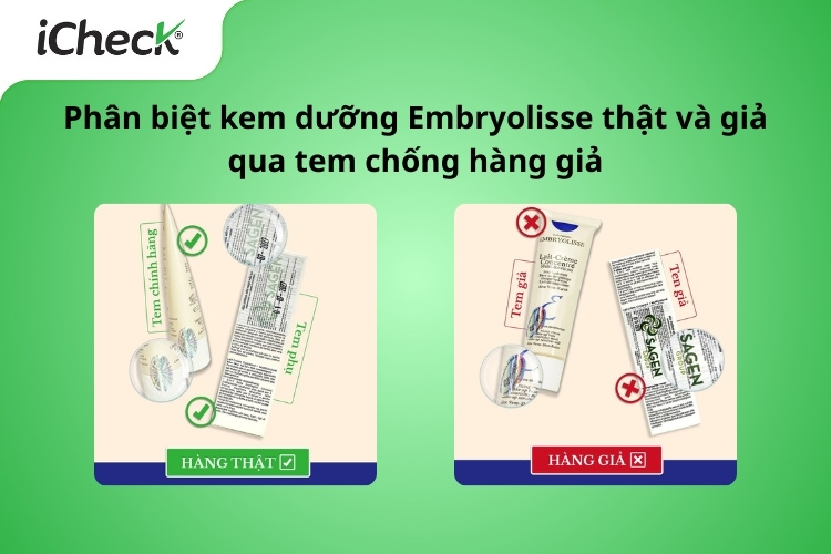 So sánh thực tế giữa tem thật và tem giả của kem dưỡng Embryolisse