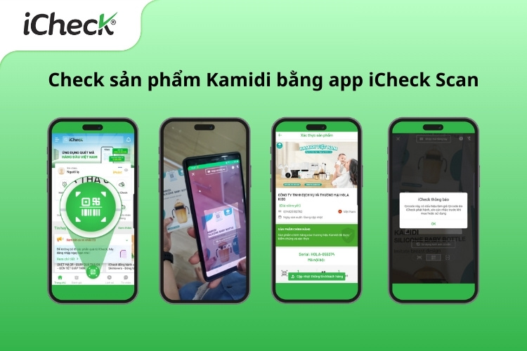 Giao diện quét mã QR thật và kết quả xác thực chính hãng