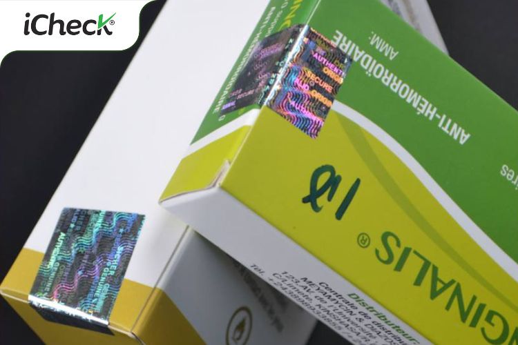 Tem 7 màu chống hàng giả được dán trên hộp dược phẩm