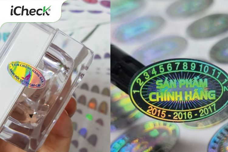 Tem 7 màu chống hàng giả đổi màu theo góc nhìn, khó làm giả, dùng nhiều cho mỹ phẩm và hàng cao cấp