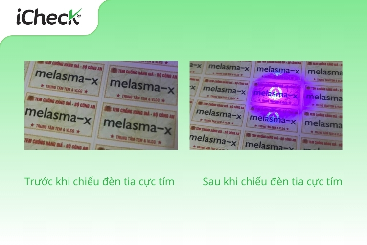 Tem chống giả công nghệ phát sáng trước và sau khi chiếu đèn UV