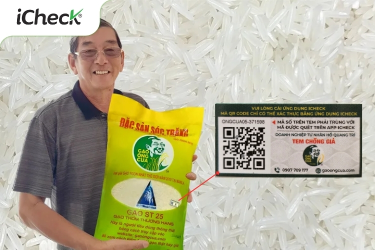 Tem QR code chống giả của gạo ông Cua ST25
