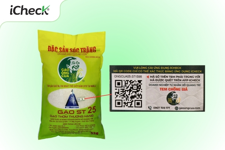 Hình ảnh tem chống hàng giả trên gạo ST25